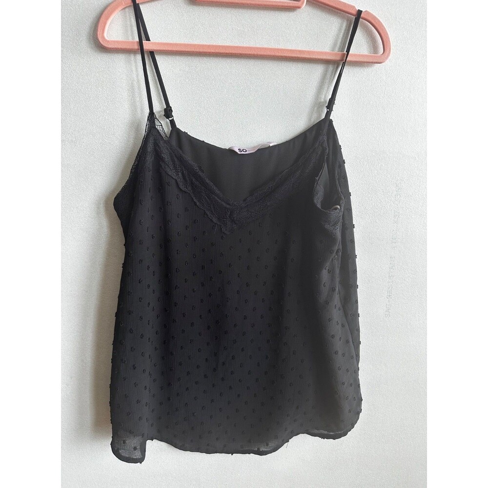 SO Y2K Camisole WMNS L Black Lace Swiss Dot V Neck Soft Girl Romantic Feminine